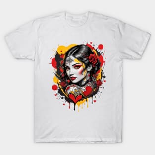 Happy Valentines Day retro vintage romantic tattoo design T-Shirt